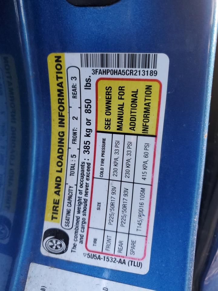 2012 Ford Fusion VIN 3FAHP0HA5CR213189 Copart auction photo, all over damage thumbnail 12