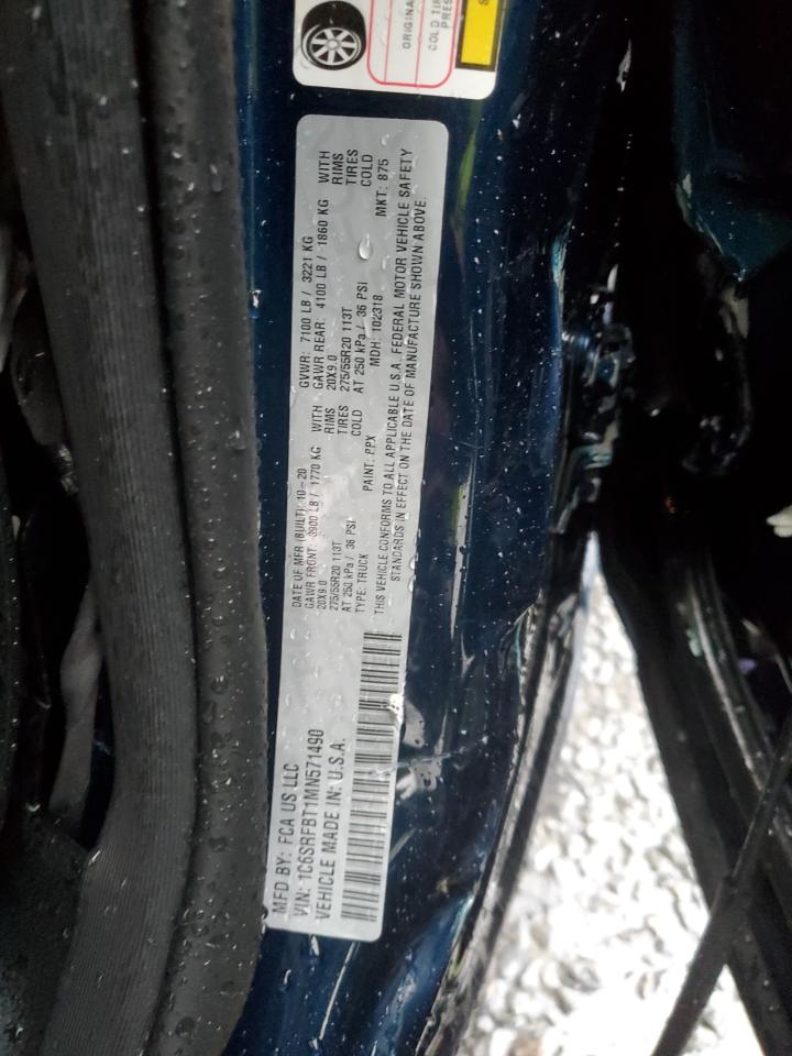 2021 RAM 1500 VIN 1C6SRFBT1MN571490 Copart auction photo, front end / side damage thumbnail 12