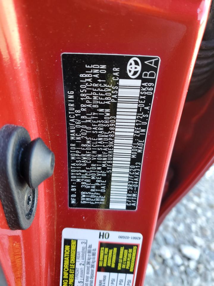 2019 Toyota Corolla VIN 5YFBURHE9KP858903 Copart auction photo, front end damage thumbnail 12