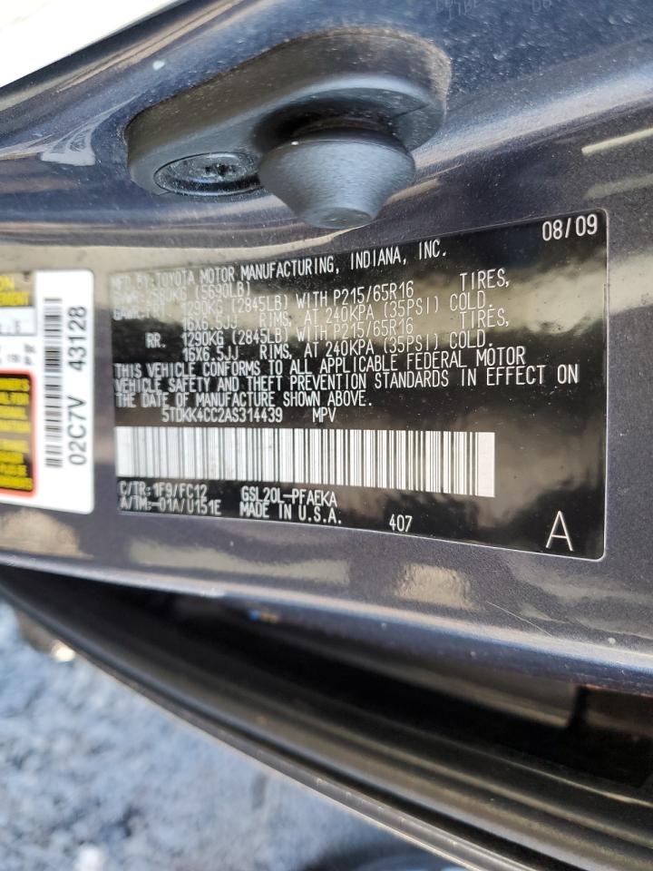 2010 Toyota Sienna VIN 5TDKK4CC2AS314439 Copart auction photo, mechanical / front end damage thumbnail 13