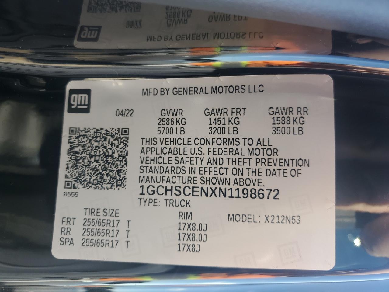 2022 Chevrolet Colorado VIN 1GCHSCENXN1198672 Copart auction photo, front end damage thumbnail 13