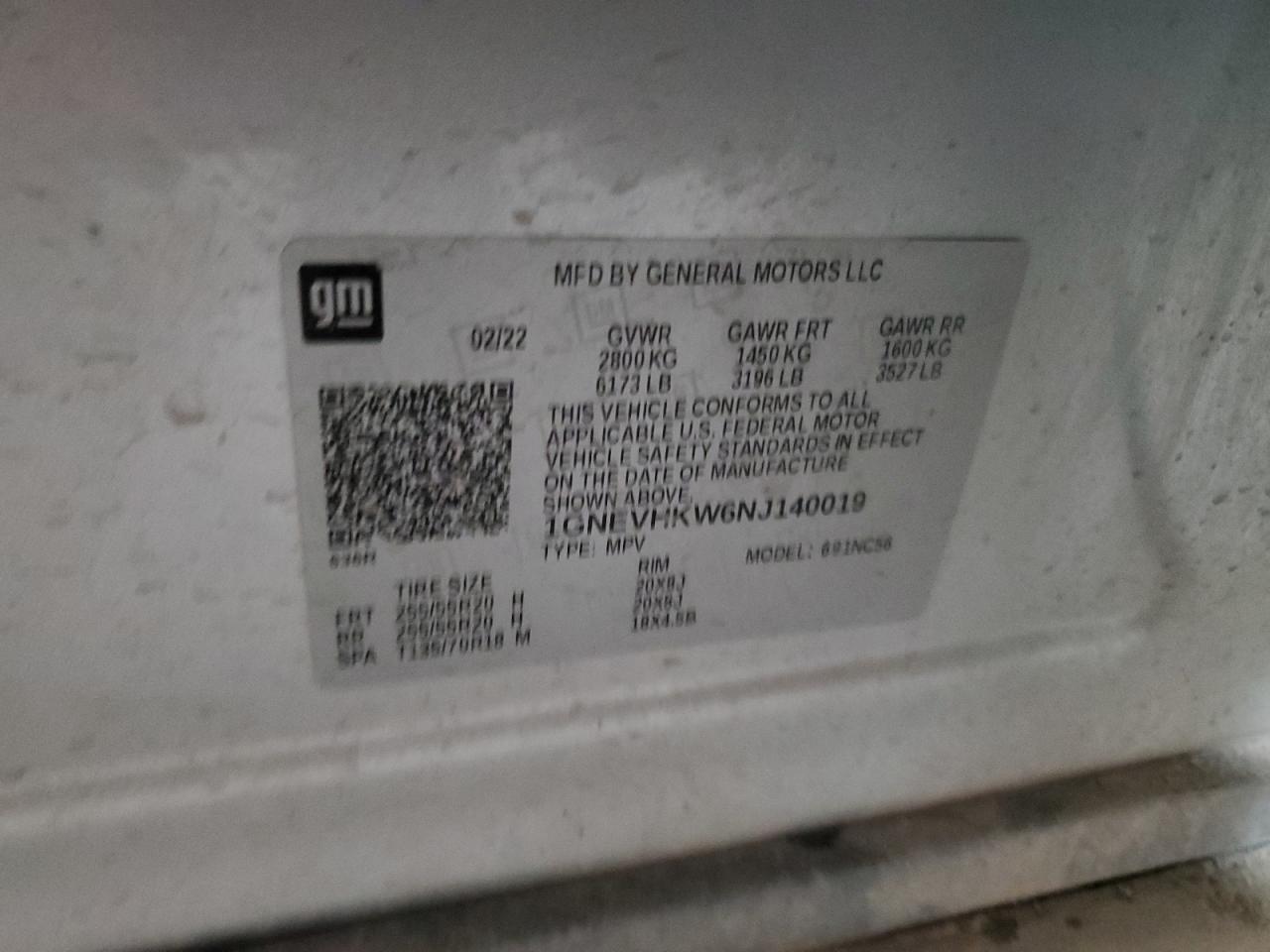 2022 Chevrolet Traverse VIN 1GNEVHKW6NJ140019 Copart auction photo, front end / side damage thumbnail 13