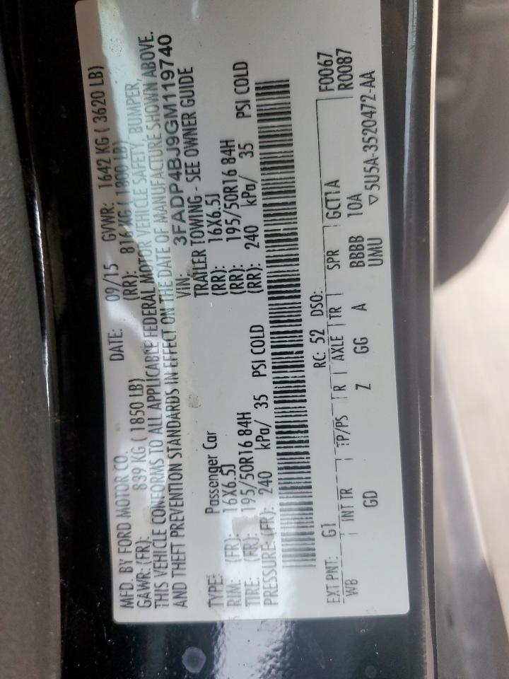 2016 Ford Fiesta VIN 3FADP4BJ9GM119740 Copart auction photo, rear end damage thumbnail 12