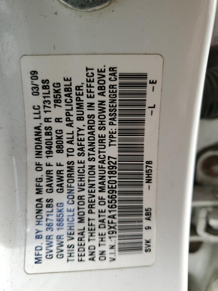 2009 Honda Civic VIN 19XFA16569E018927 Copart auction photo, front end / undercarriage damage thumbnail 14