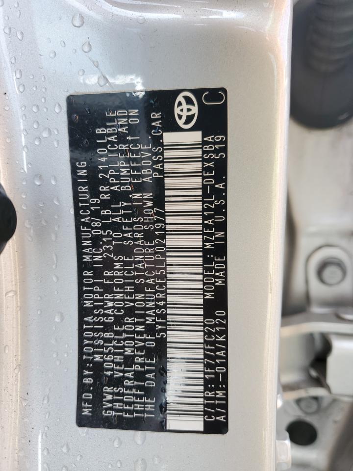 2020 Toyota Corolla VIN 5YFS4RCE5LP021977 Copart auction photo, rear end damage thumbnail 12