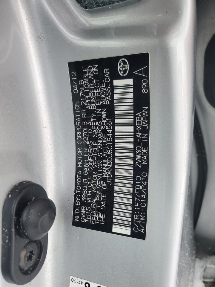 2012 Toyota Prius VIN JTDKN3DU8C1544561 Copart auction photo, rear end damage thumbnail 14