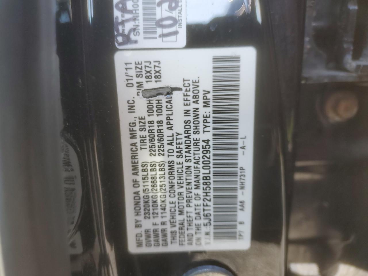 2011 Honda Accord VIN 5J6TF2H58BL002954 Copart auction photo, front end / minor dent/scratches damage thumbnail 14
