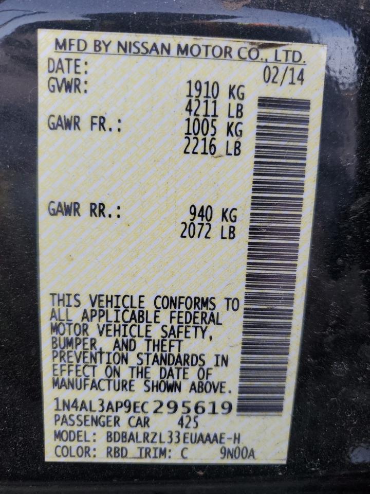 2014 Nissan Altima VIN 1N4AL3AP9EC295619 Copart auction photo, front end / minor dent/scratches damage thumbnail 12