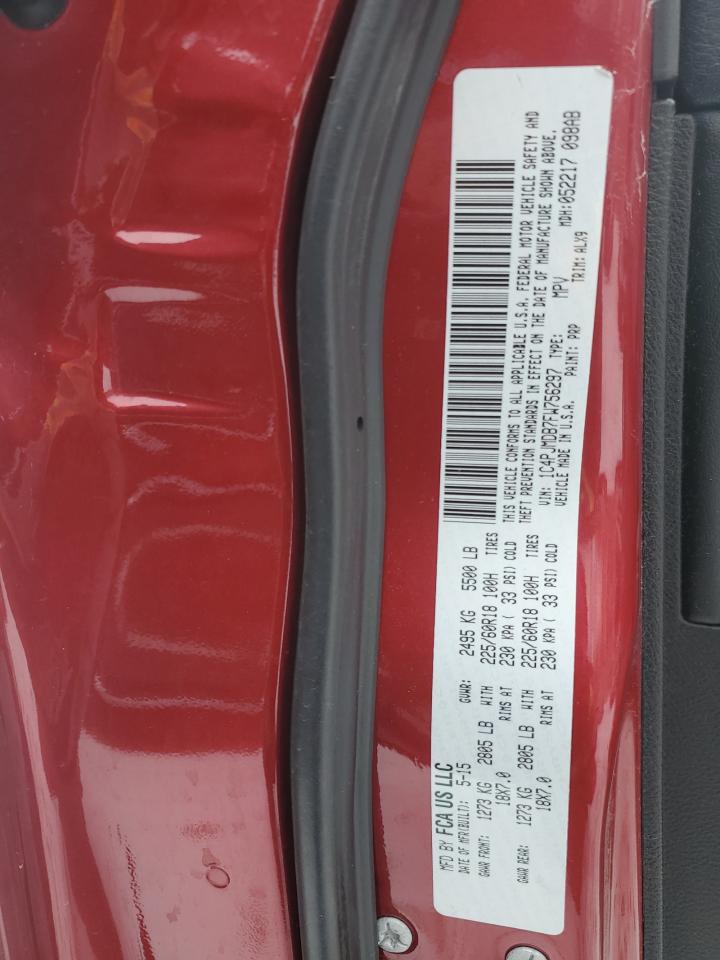 2015 Jeep Grand Cherokee VIN 1C4PJMDB7FW756297 Copart auction photo, front end / minor dent/scratches damage thumbnail 13