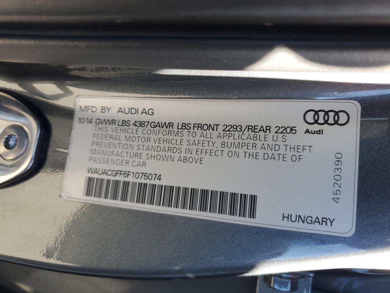 2015 Audi A3 VIN WAUACGFF6F1075074 Copart auction photo, side / rear end damage thumbnail 14