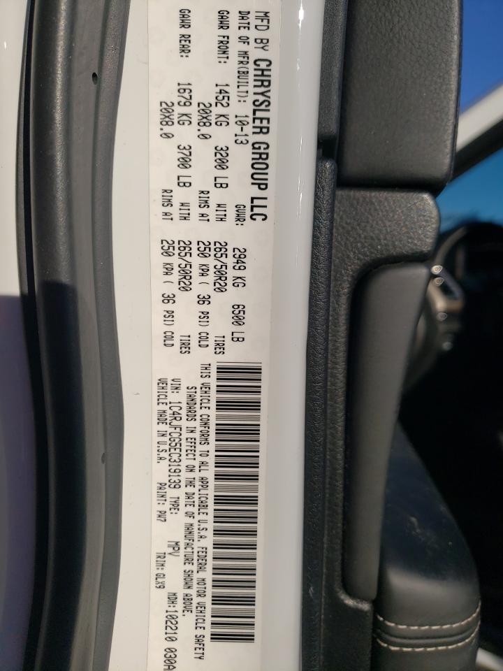 2014 Jeep Grand Cherokee VIN 1C4RJFCG5EC319139 Copart auction photo, front end / side damage thumbnail 14