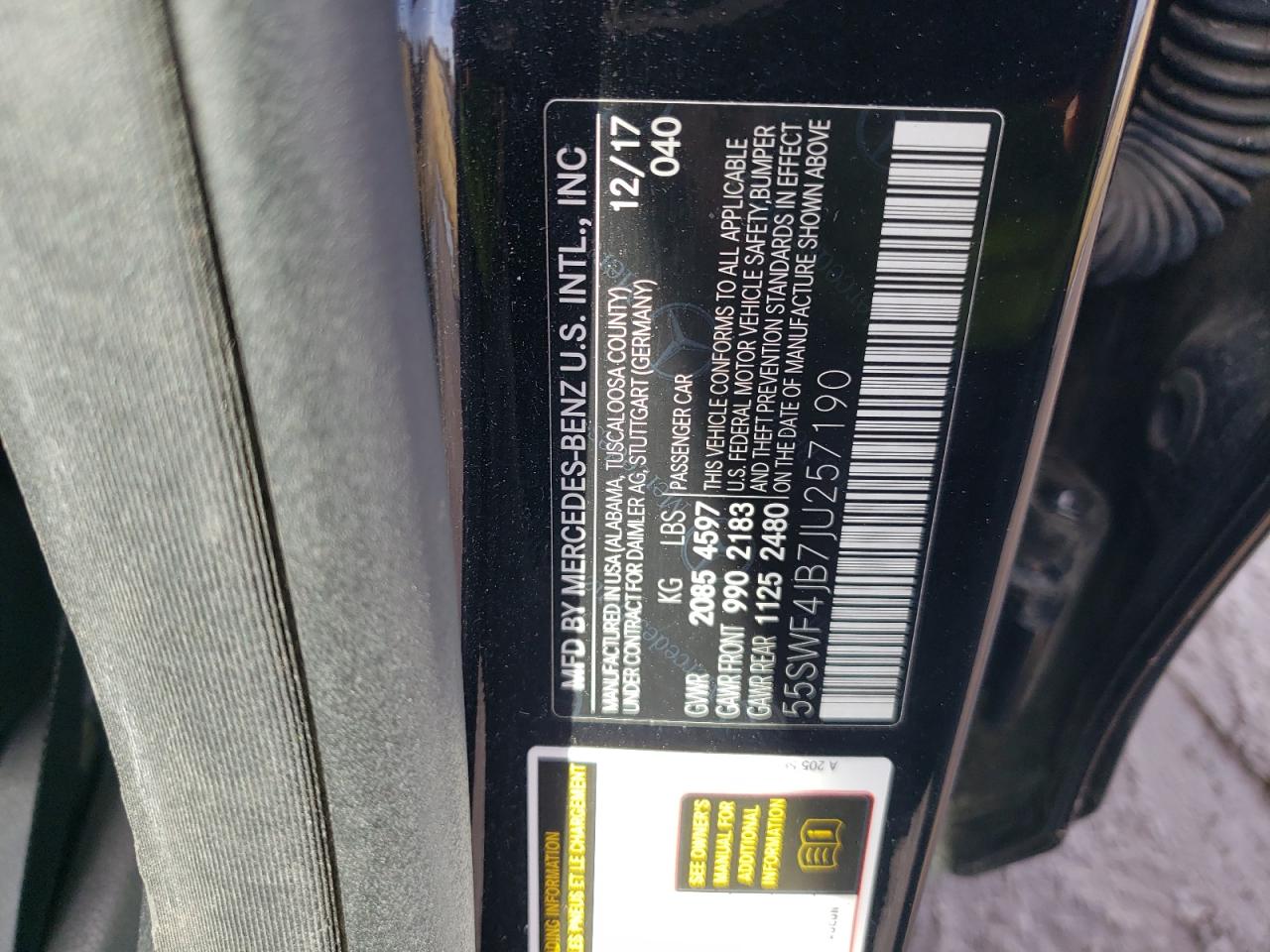 2018 Mercedes-Benz C-klasse VIN 55SWF4JB7JU257190 Copart auction photo, undercarriage damage thumbnail 13