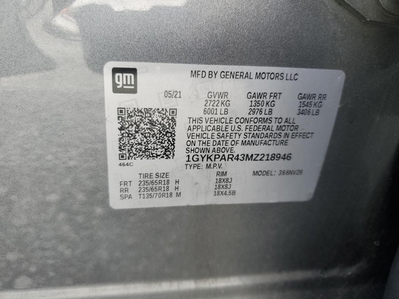 2021 Cadillac XT6 VIN 1GYKPAR43MZ218946 Copart auction photo, front end / side damage thumbnail 16