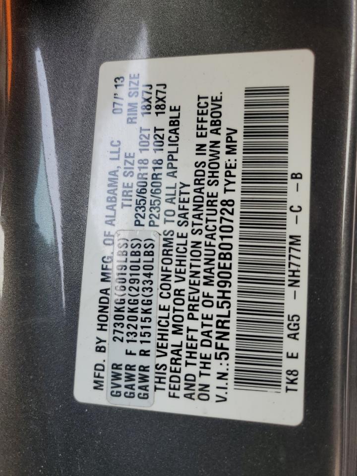 2014 Honda Odyssey VIN 5FNRL5H90EB010728 Copart auction photo, all over damage thumbnail 13