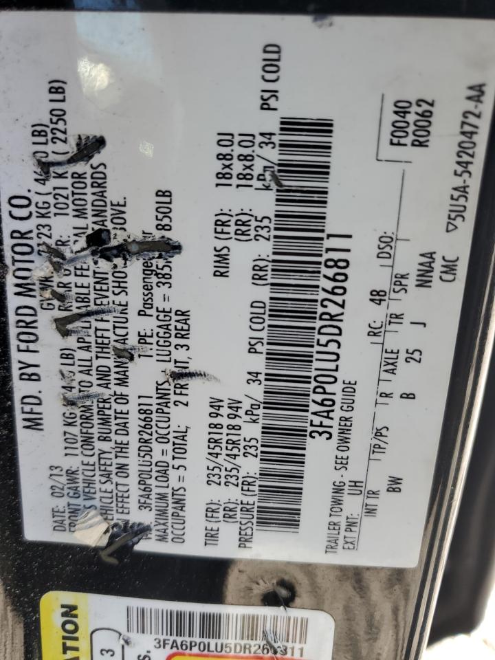 2013 Ford Fusion VIN 3FA6P0LU5DR266811 Copart auction photo, rear end damage thumbnail 12