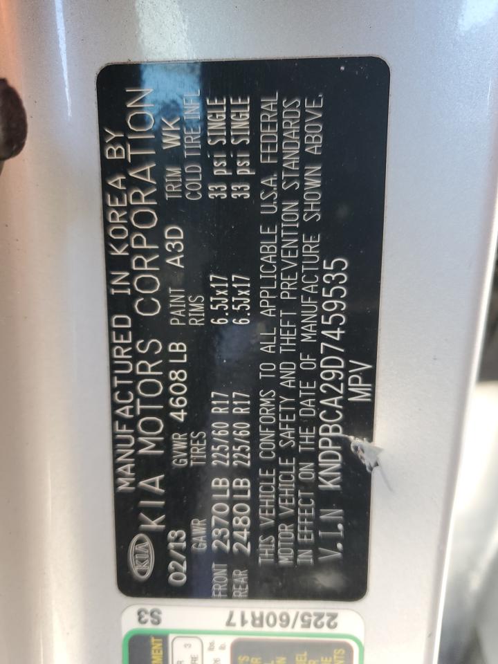2013 KIA Sportage VIN KNDPBCA29D7459535 Copart auction photo, front end damage thumbnail 13