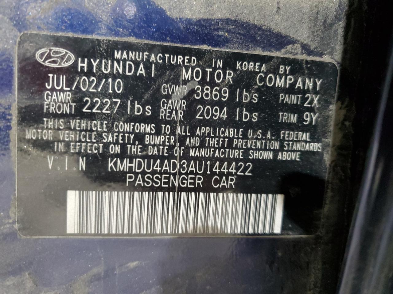 2010 Hyundai Elantra VIN KMHDU4AD3AU144422 Copart auction photo, front end / minor dent/scratches damage thumbnail 12