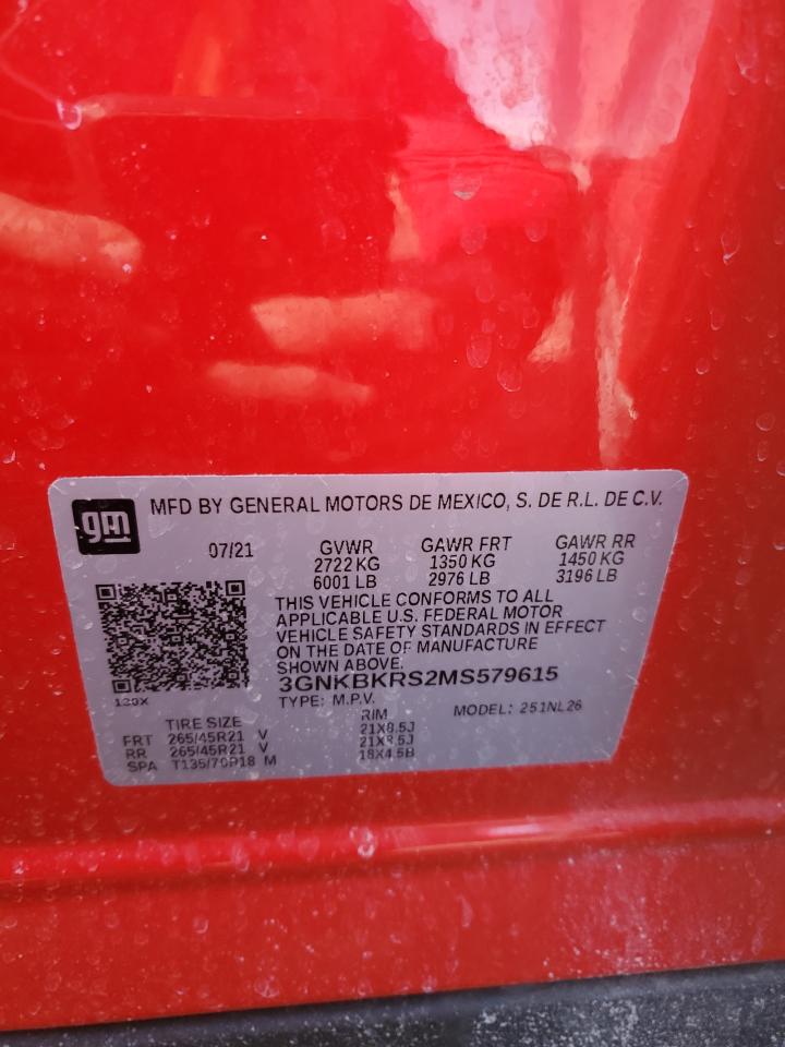 2021 Chevrolet Blazer VIN 3GNKBKRS2MS579615 Copart auction photo, front end / side damage thumbnail 13