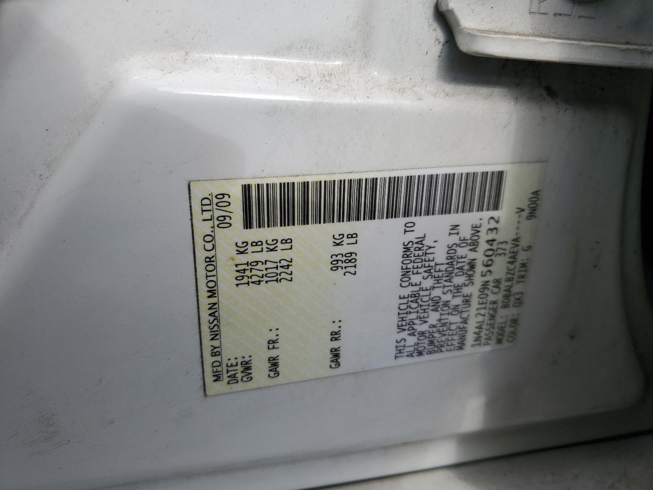 2009 Nissan Altima VIN 1N4AL21E09N560432 Copart auction photo, front end damage thumbnail 13