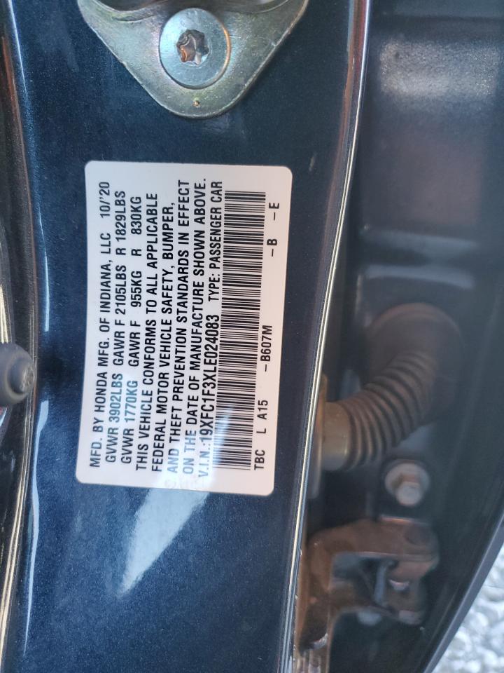 2020 Honda Civic VIN 19XFC1F3XLE024083 Copart auction photo, front end / side damage thumbnail 15