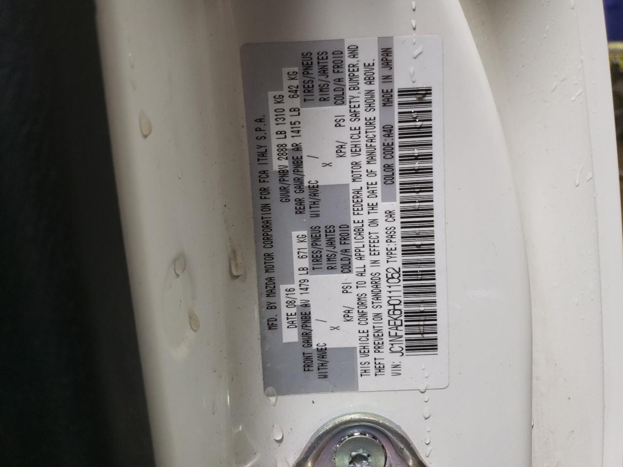 2017 Fiat 124 Spider VIN JC1NFAEK6H0111052 Copart auction photo, front end damage thumbnail 13
