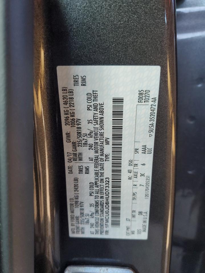 2017 Ford Escape VIN 1FMCU0JD8HUD73323 Copart auction photo, front end / side damage thumbnail 13