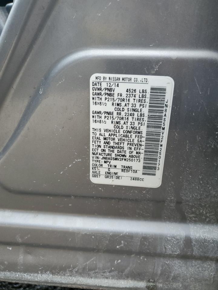 2015 Nissan Rogue VIN JN8AS5MV2FW250173 Copart auction photo, front end damage thumbnail 14