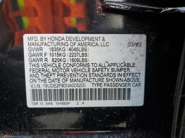 2022 Acura ILX VIN 19UDE2F80NA005200 Copart auction photo, side damage thumbnail 12