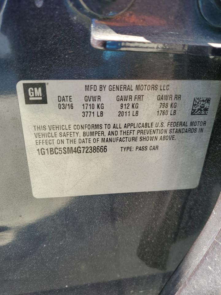 2016 Chevrolet Cruze VIN 1G1BC5SM4G7238666 Copart auction photo, front end / minor dent/scratches damage thumbnail 12