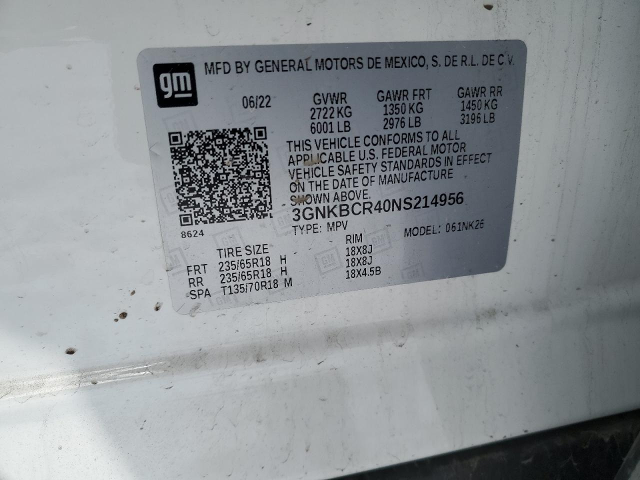 2022 Chevrolet Blazer VIN 3GNKBCR40NS214956 Copart auction photo, front end damage thumbnail 15