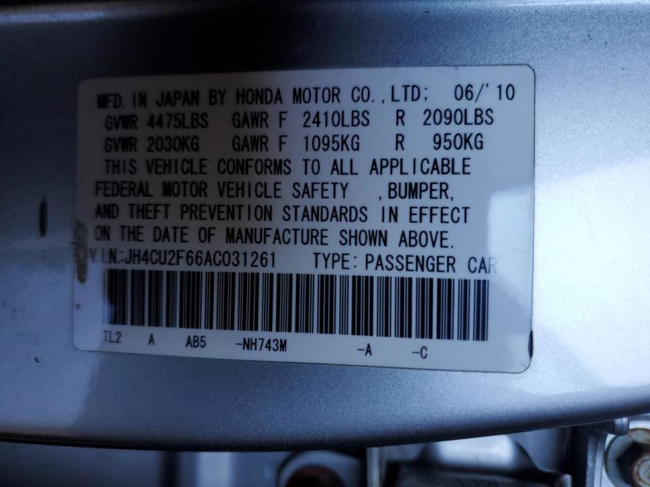 2010 Acura TSX VIN JH4CU2F66AC031261 Copart auction photo, front end damage thumbnail 13