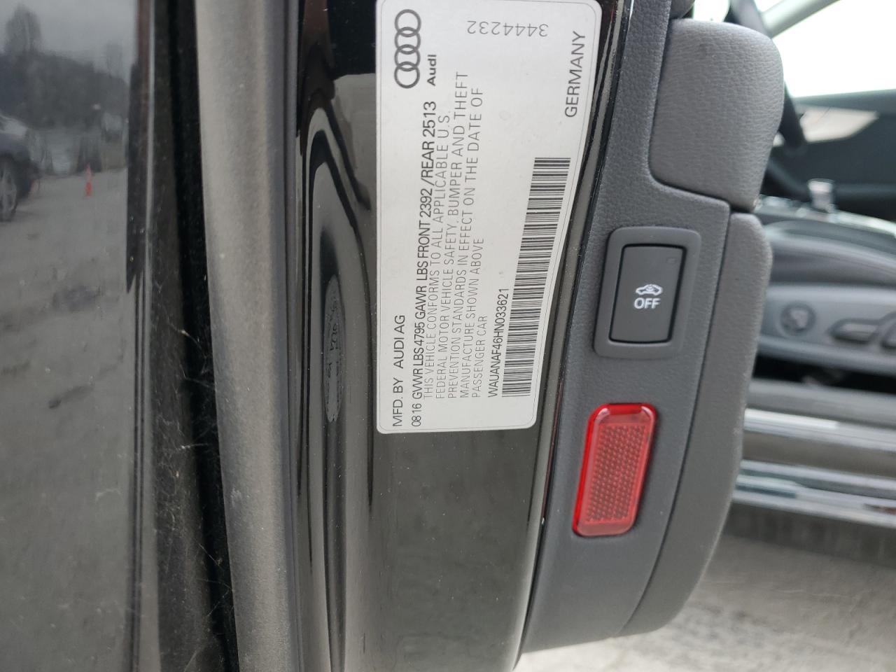 2017 Audi A4 VIN WAUANAF46HN033621 Copart auction photo, front end damage thumbnail 12