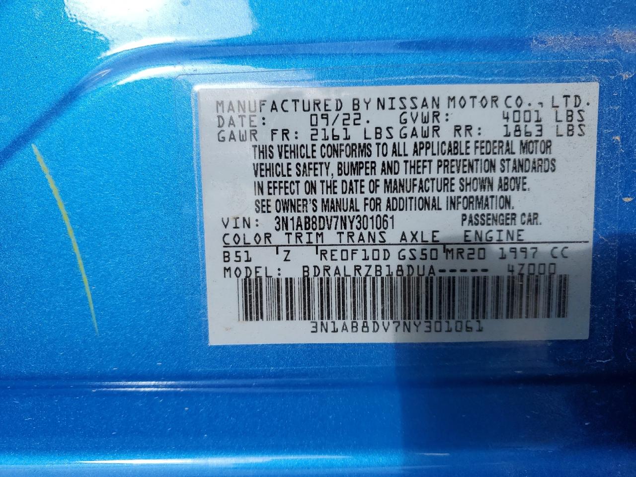 2022 Nissan Sentra VIN 3N1AB8DV7NY301061 Copart auction photo, hail damage thumbnail 12