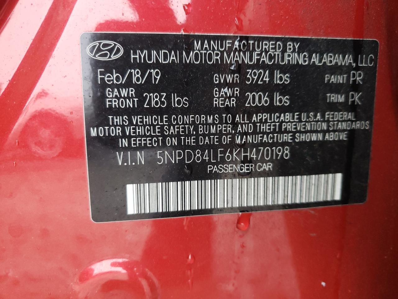 2019 Hyundai Elantra VIN 5NPD84LF6KH470198 Copart auction photo, front end damage thumbnail 14