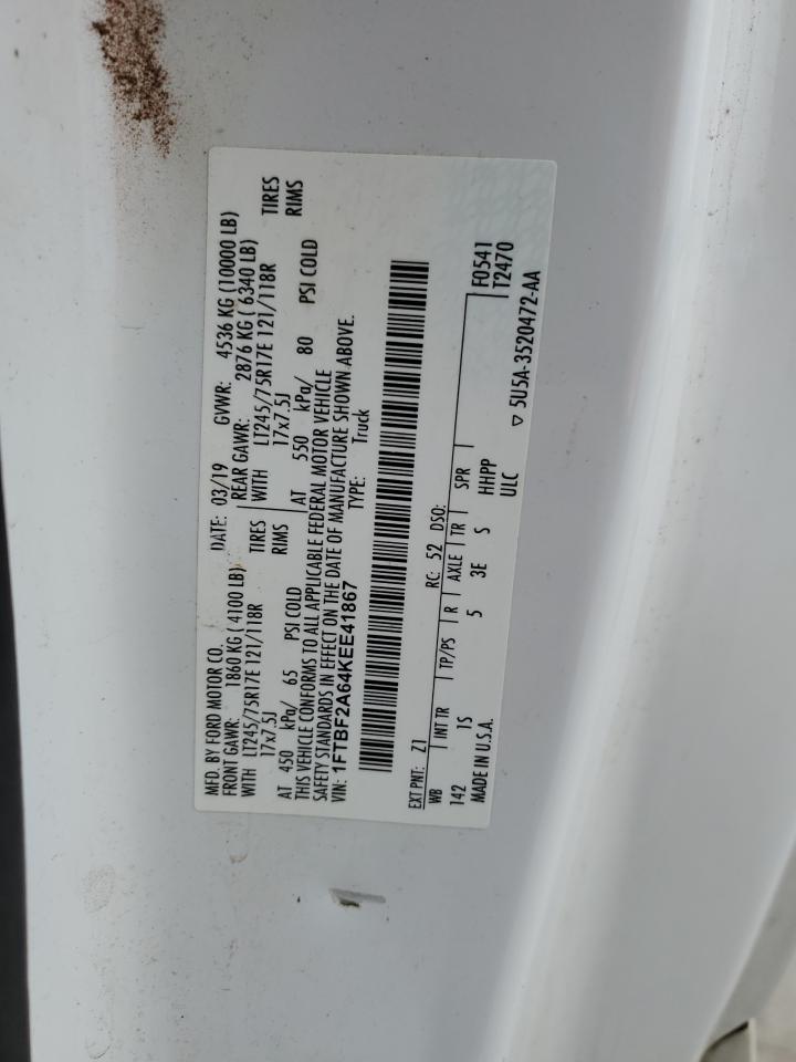 2019 Ford F250 VIN 1FTBF2A64KEE41867 Copart auction photo, side / undercarriage damage thumbnail 12
