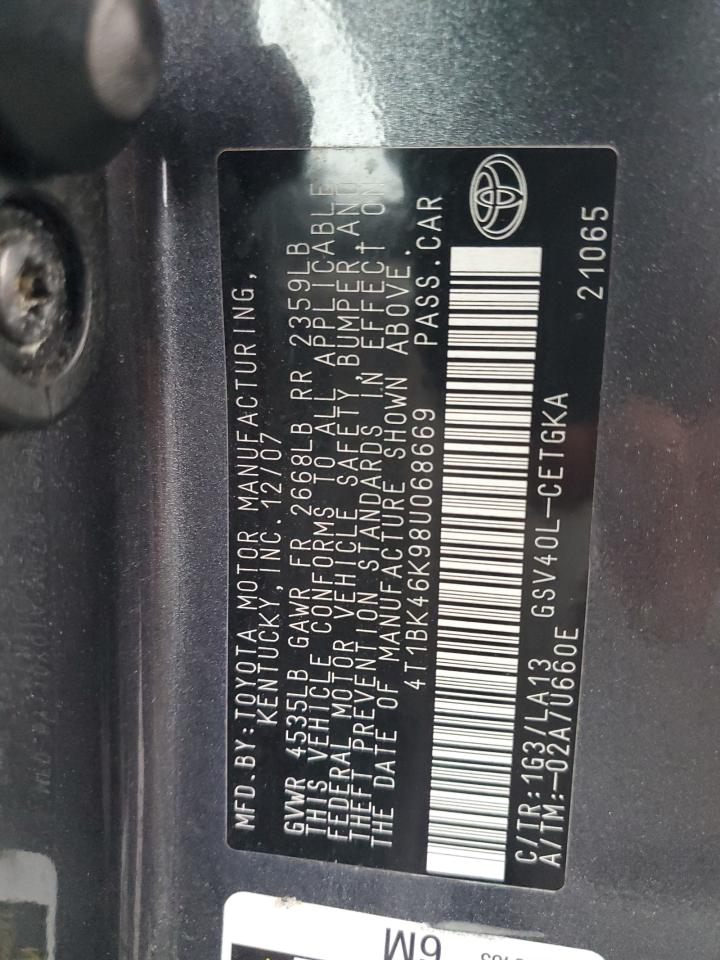 2008 Toyota Camry VIN 4T1BK46K98U068669 Copart auction photo, front end / minor dent/scratches damage thumbnail 14