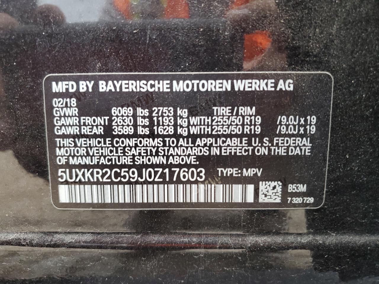 2018 BMW X5 VIN 5UXKR2C59J0Z17603 Copart auction photo, front end / rear end damage thumbnail 15