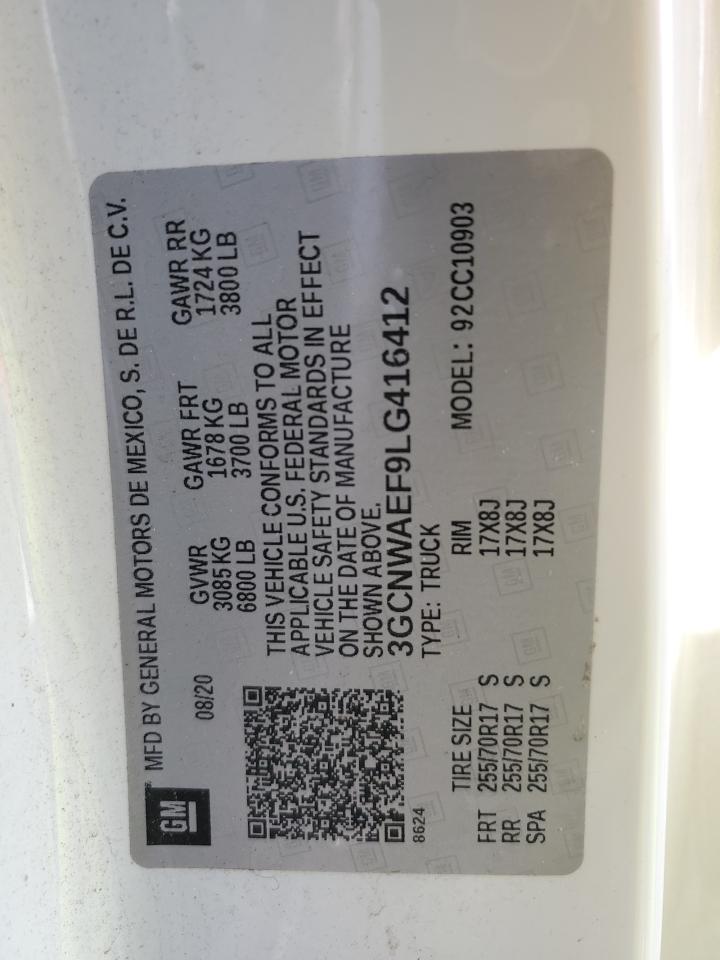 2020 Chevrolet Silverado VIN 3GCNWAEF9LG416412 Copart auction photo, rear end / front end damage thumbnail 12