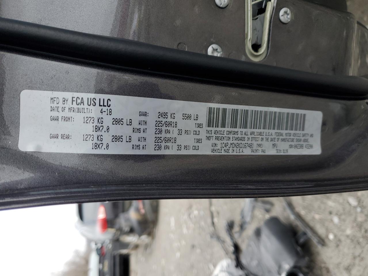 2019 Jeep Grand Cherokee VIN 1C4PJMDN2KD167481 Copart auction photo, rear end / front end damage thumbnail 15