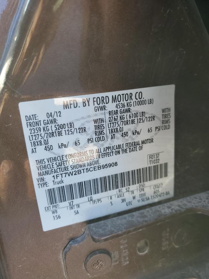 2012 Ford F250 VIN 1FT7W2BT5CEB95908 Copart auction photo, front end damage thumbnail 14