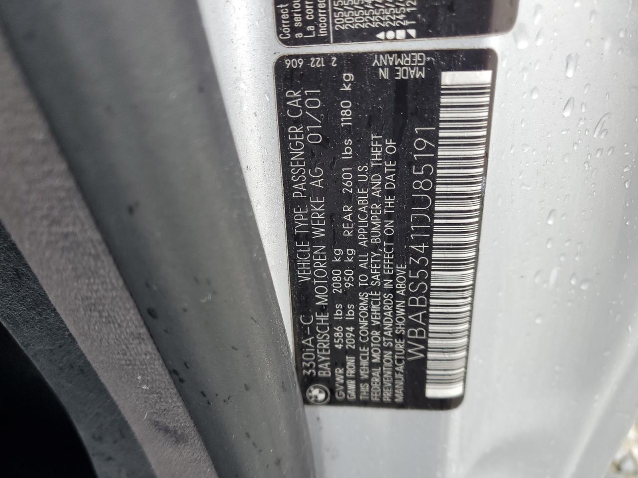 2001 BMW 3er VIN WBABS53411JU85191 Copart auction photo, side / undercarriage damage thumbnail 14