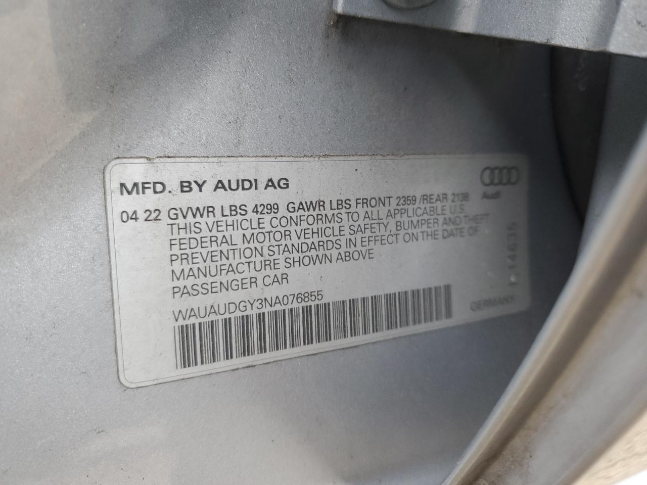 2022 Audi A3 VIN WAUAUDGY3NA076855 Copart auction photo, rear end / undercarriage damage thumbnail 12
