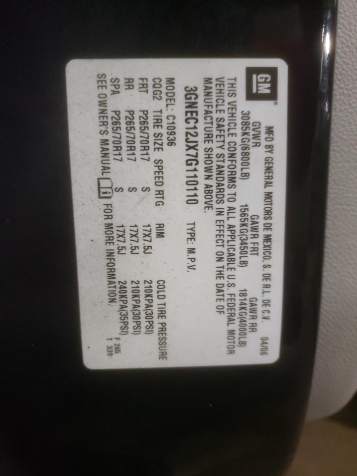 2007 Chevrolet Avalanche VIN 3GNEC12JX7G110110 Copart auction photo, side damage thumbnail 12