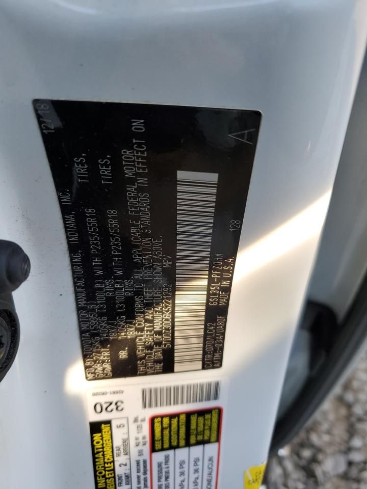2019 Toyota Sienna VIN 5TDDZ3DC6KS221292 Copart auction photo, front end damage thumbnail 14