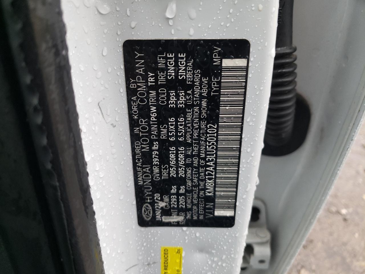 2020 Hyundai Kona VIN KM8K12AA3LU550102 Copart auction photo, side / front end damage thumbnail 12