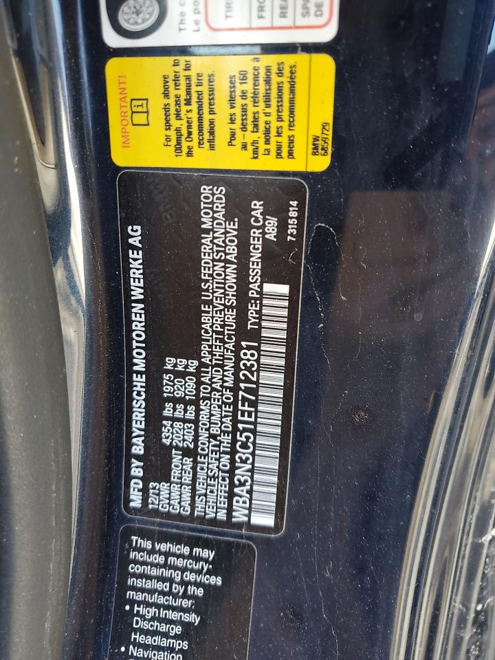 2014 BMW 4er VIN WBA3N3C51EF712381 Copart auction photo, side / minor dent/scratches damage thumbnail 12