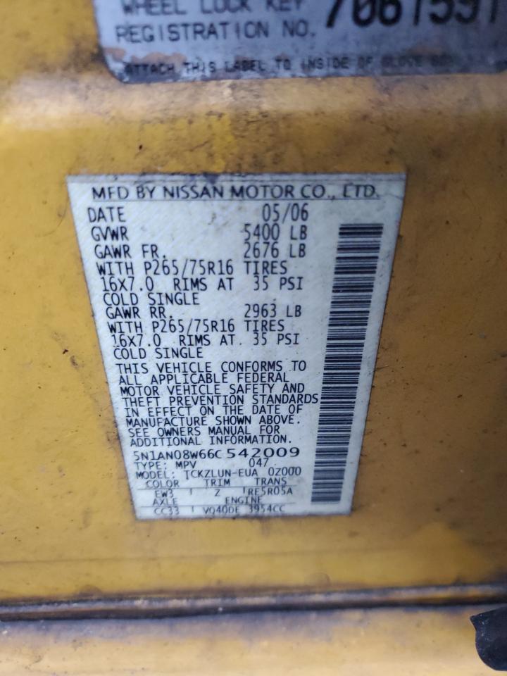 2006 Nissan XTerra VIN 5N1AN08W66C542009 Copart auction photo, rear end damage thumbnail 14