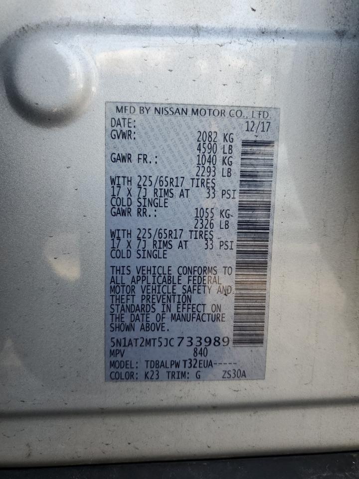 2018 Nissan Rogue VIN 5N1AT2MT5JC733989 Copart auction photo, front end damage thumbnail 13