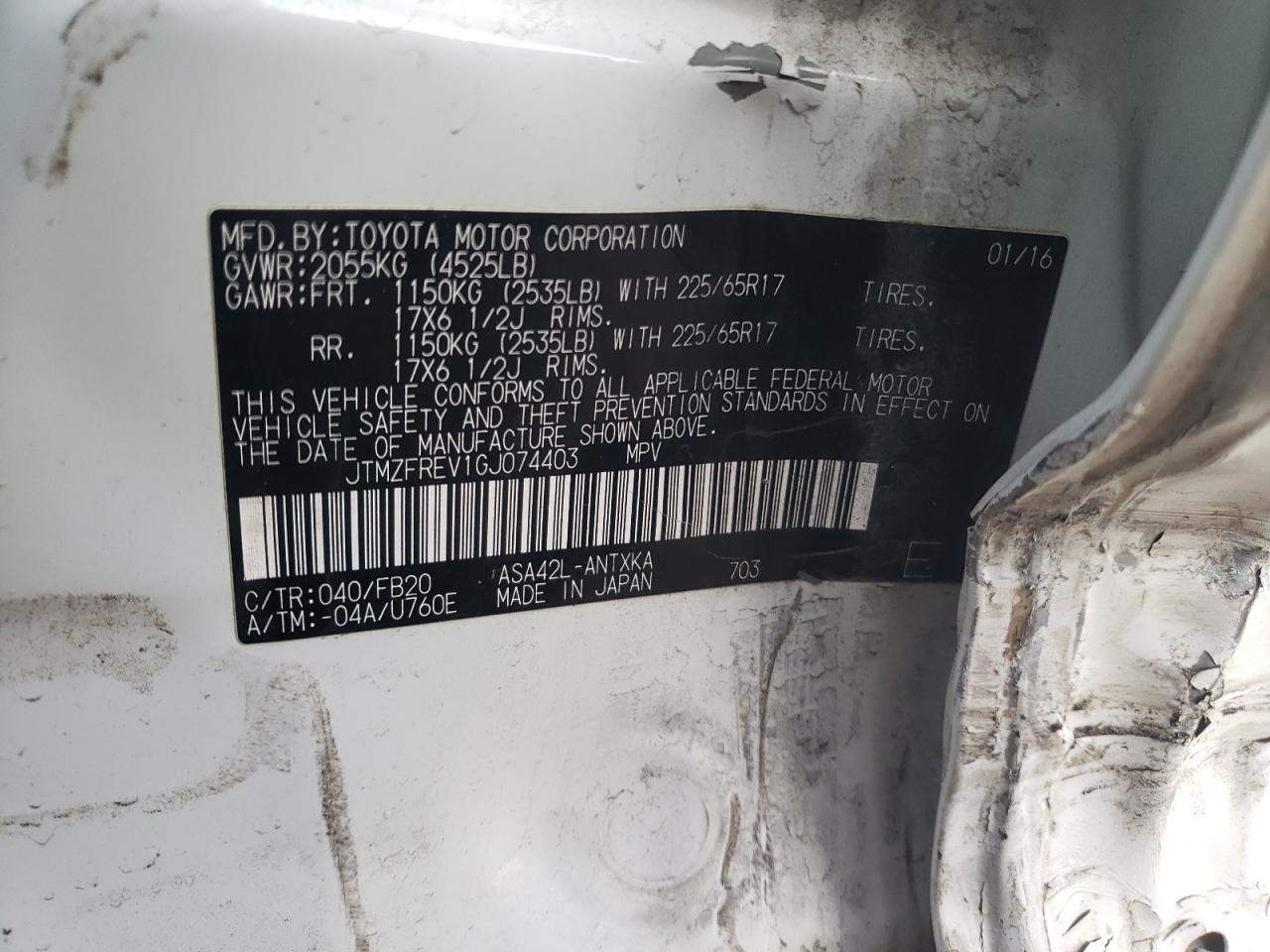 2016 Toyota RAV 4 VIN JTMZFREV1GJ074403 Copart auction photo, side / minor dent/scratches damage thumbnail 13