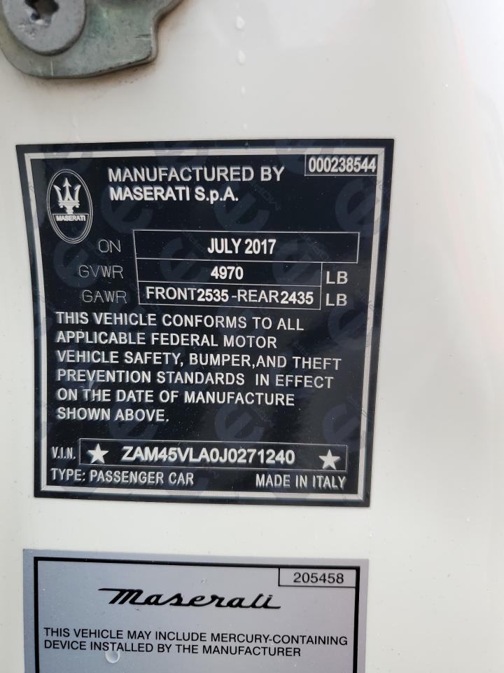 2018 Maserati GranTurismo VIN ZAM45VLA0J0271240 Copart auction photo, front end / side damage thumbnail 13